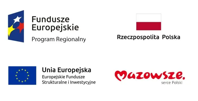Belka z logotypami projektów unijnych zawierająca logotypy Funduszy Europejskich, Rzeczypospolitej Polski, Unii Europejskiej oraz województwa Mazowieckiego.
