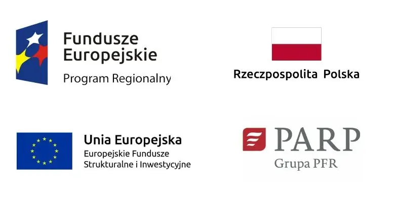 Belka z logotypami projektów unijnych zawierająca logotypy Funduszy Europejskich, Rzeczypospolitej Polski, Unii Europejskiej oraz PARP.